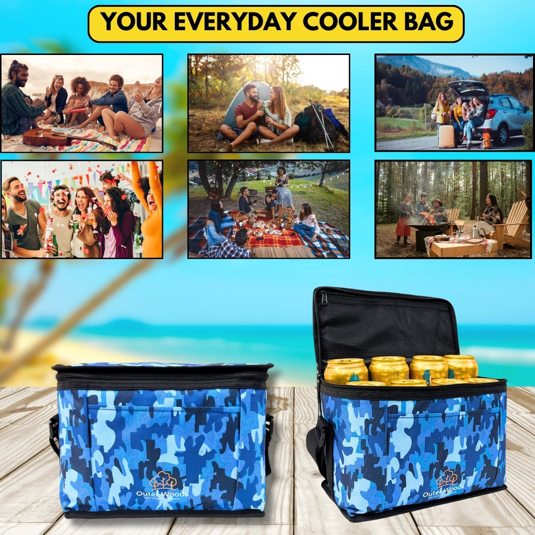 Outer Woods Insulated 8 Can Cooler Bag | Fits 8 x 500ml Beer Cans | Keep Drinks Cool for up to 10 Hours | Ideal for Carrying Beer, Soda, Juice, Milk and Water