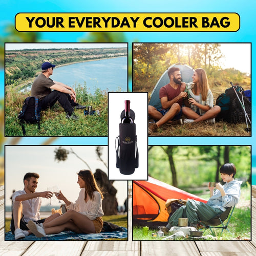 Outer Woods Insulated Cooler Bag for 1 Bottle with Adjustable Strap, Compact Wine Bottle Carrier for Travel & Outdoor, 6+ Hours Cooling, Beverage Cooler Bag
