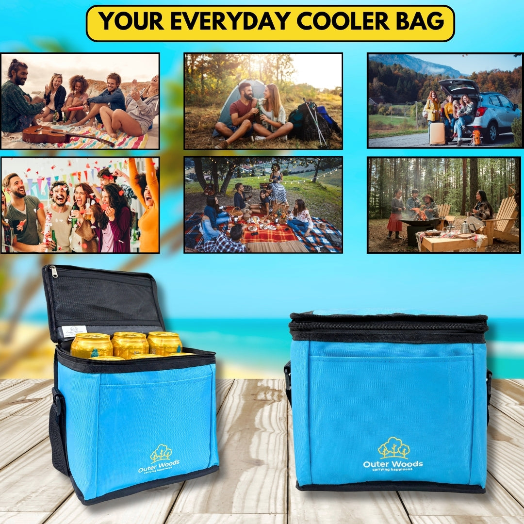 Outer Woods Insulated 6 Can Cooler Bag, Fits 6 x 500ml Beer Cans, Keep Cans Cool for up to 10 Hrs, with 2 Units of Ice Gel Packs
