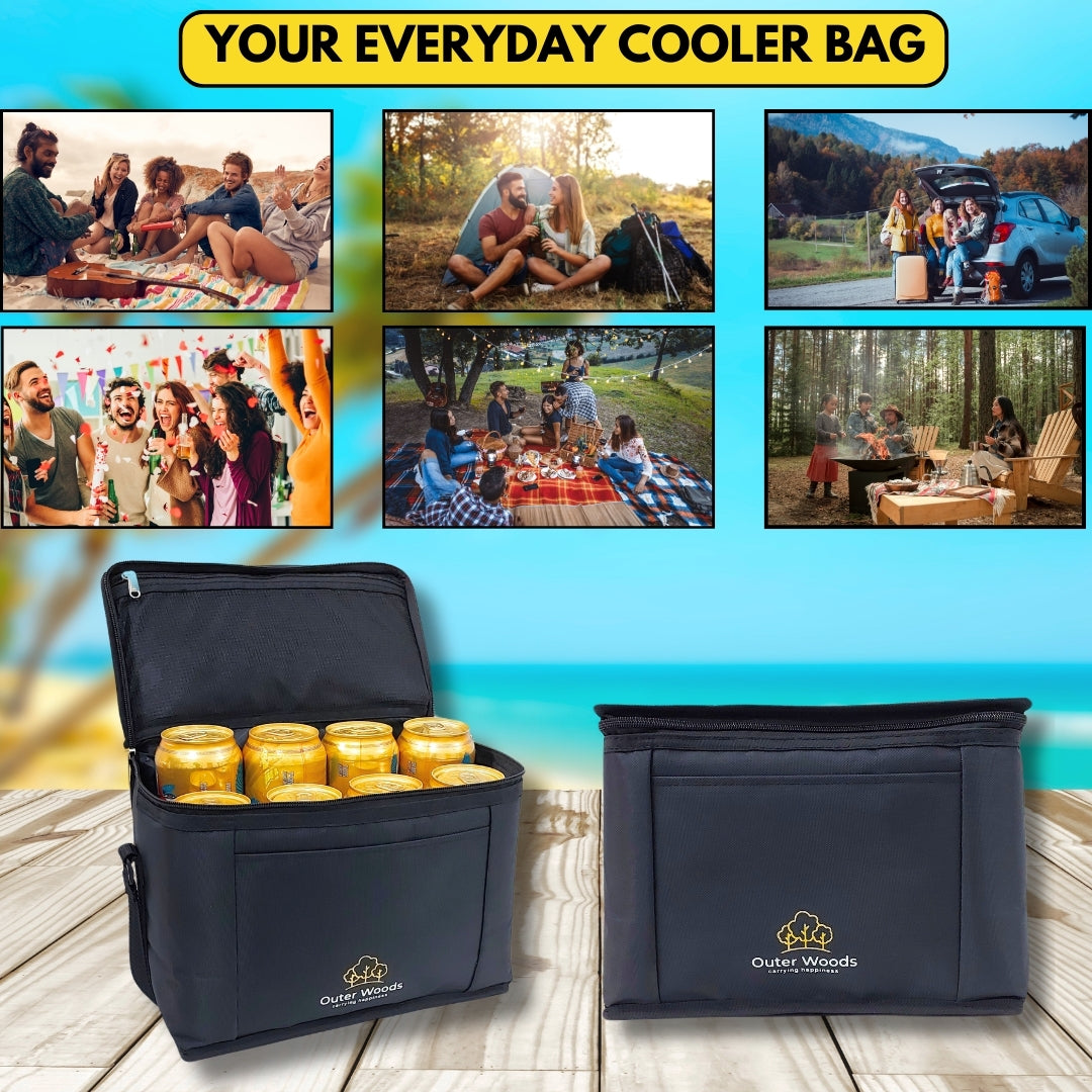 Outer Woods Insulated 8 Can Cooler Bag | Fits 8 x 500ml Beer Cans | Keep Drinks Cool for up to 10 Hours | Ideal for Carrying Beer, Soda, Juice, Milk and Water