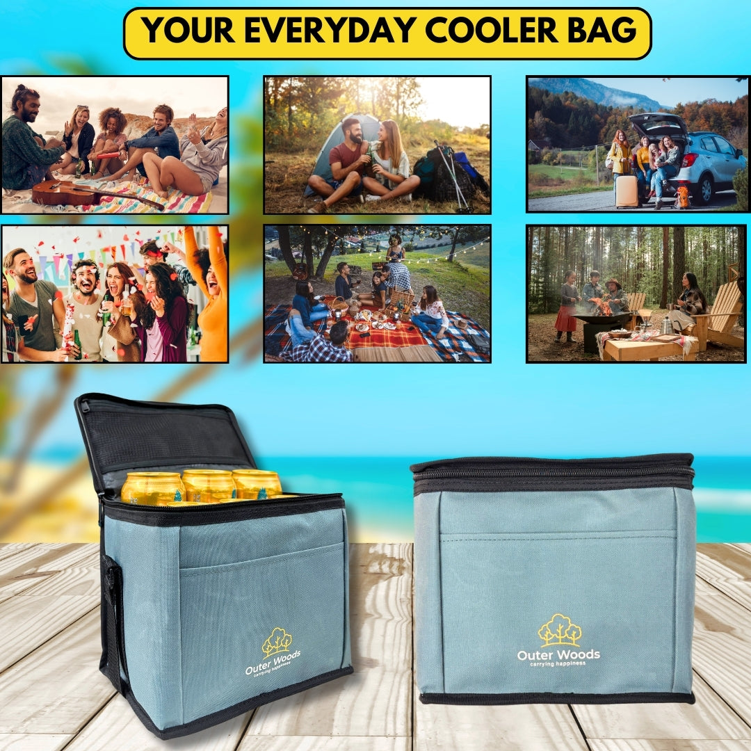 Outer Woods Insulated 6 Can Cooler Bag, Fits 6 x 500ml Beer Cans, Keep Cans Cool for up to 10 Hrs, with 2 Units of Ice Gel Packs