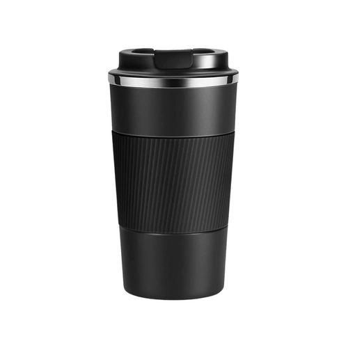 SuperGeneriX 500 ml Insulated Coffee Travel Mug, Double Walled Stainless Steel Tumbler, Insulated Cup with Leakproof Lid, Thermal Mug with Non-Slip Protective Cover (Black)