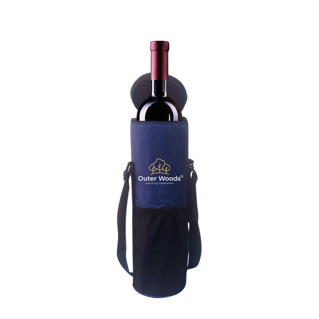 Outer Woods Insulated Cooler Bag for 1 Bottle with Adjustable Strap, Compact Wine Bottle Carrier for Travel & Outdoor, 6+ Hours Cooling, Beverage Cooler Bag