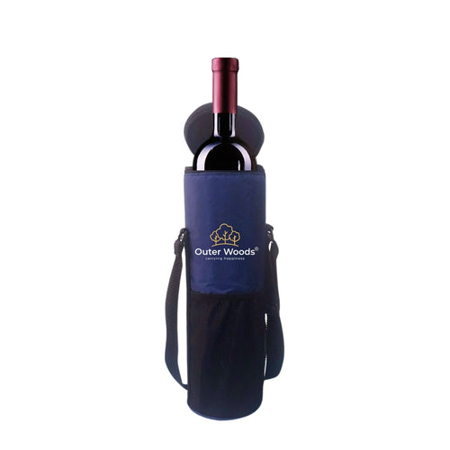 Outer Woods Insulated Cooler Bag for 1 Bottle with Adjustable Strap, Compact Wine Bottle Carrier for Travel & Outdoor, 6+ Hours Cooling, Beverage Cooler Bag