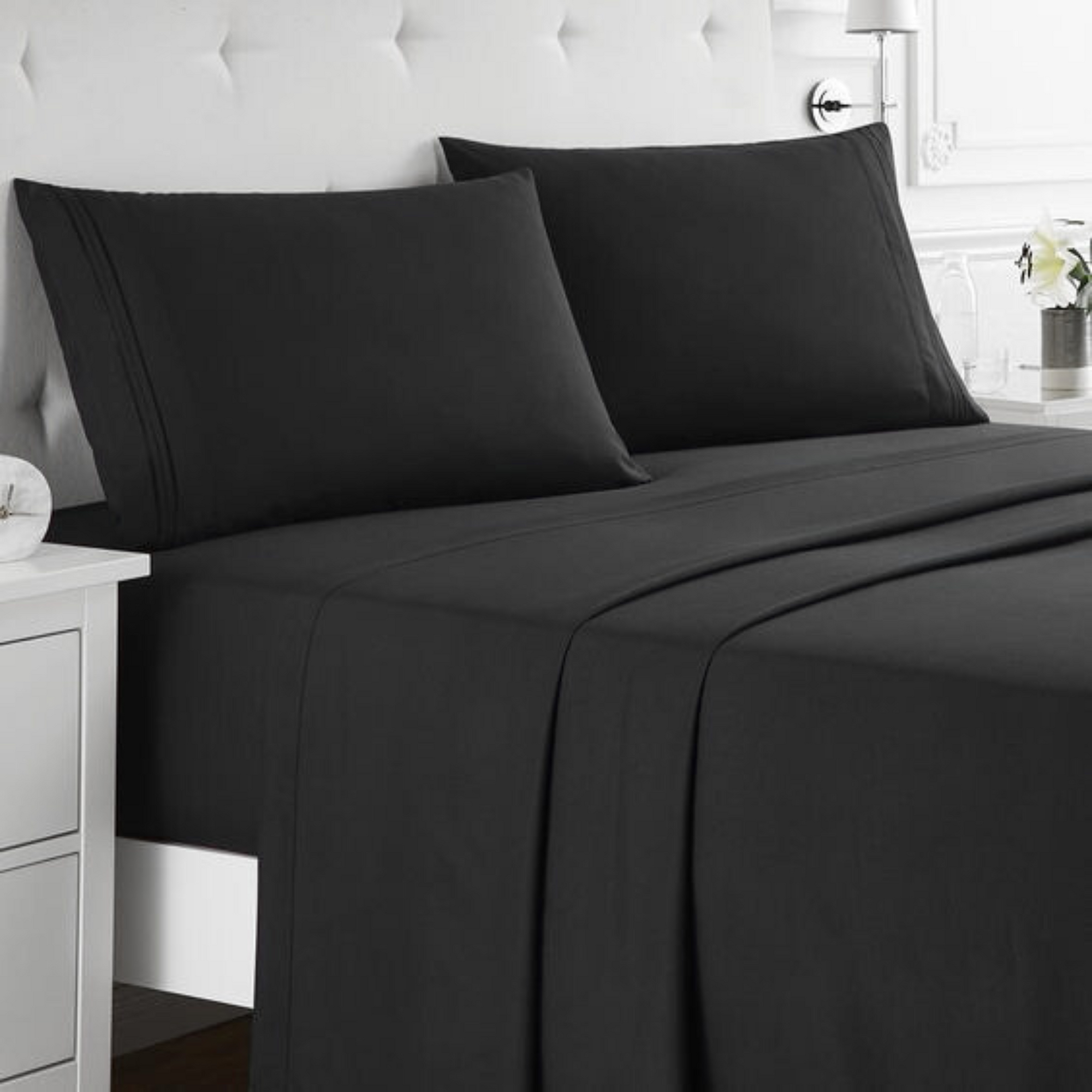 bellolin 100% Cotton Bed Sheet Set with Deep Pocket, 400 Thread Count Extra Soft Bed Sheet, Cooling Sheet with 2 Pillow Covers - 4 Piece Set