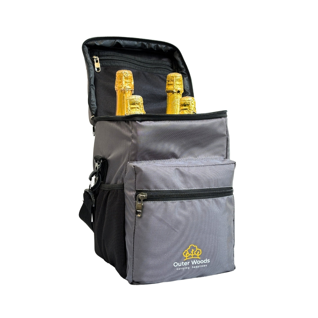 Outer Woods Insulated 4 Bottle Cooler Bag | 6+ Hours Cooling | Beverage Cooler Bag | 4 Units of Ice Gel Packs Included