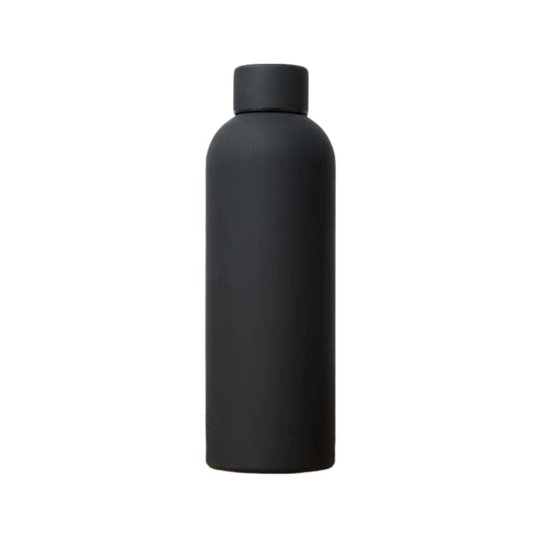 SuperGeneriX 17oz Matte Finish Stainless Steel Water Bottle | Vacuum Insulated Travel Bottle |12 hrs Hot & 18 hrs Cold| Smooth Rubber Finish Water Bottle (Black)