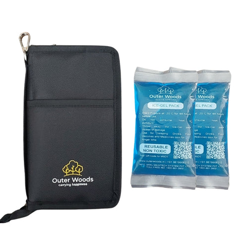 Outer Woods Nylon Insulin Cooling Wallet, Includes Two Ice Gel Packs, Black, Insulin Travel Pouch, Insulin Cooling Case
