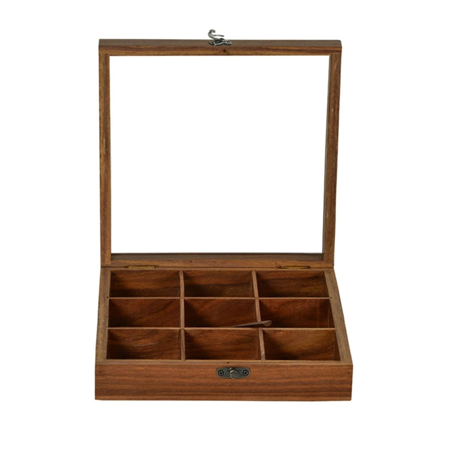 SuperGeneriX Wooden Spicebox with 9 Containers | Compact & Sustainable Masala Box with Spoon & Glass Lid for Kitchen | R