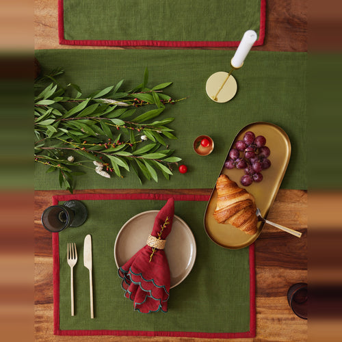 Holy Grail Homes Fairy Forest 100% Organic Cotton Table Linen Set of 6 Placemats, 6 Napkins, 1 Table Runner, Nature Inspired Yarn Dyed Chambray Fabric for Dining Room, Kitchen & Special Occasions