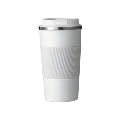 SuperGeneriX 500 ml Insulated Coffee Travel Mug, Double Walled Stainless Steel Tumbler, Insulated Cup with Leakproof Lid, Thermal Mug with Non-Slip Protective Cover (White)