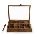 SuperGeneriX Sheesham Wooden Spicebox with 12 Containers with Spoon & Glass Lid, Compact & Sustainable Masala Box with S