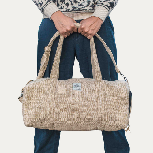 TruHemp Hemp Duffle Bag– Natural Travel Gym Bag with Shoe Compartment, Durable 30L Capacity with Dual YKK Zippered Sections