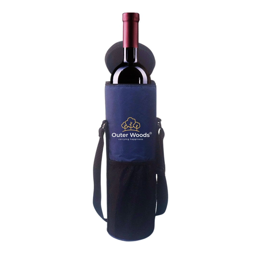 Outer Woods Insulated Cooler Bag for 1 Bottle with Adjustable Strap, Compact Wine Bottle Carrier for Travel & Outdoor, 6+ Hours Cooling, Beverage Cooler Bag