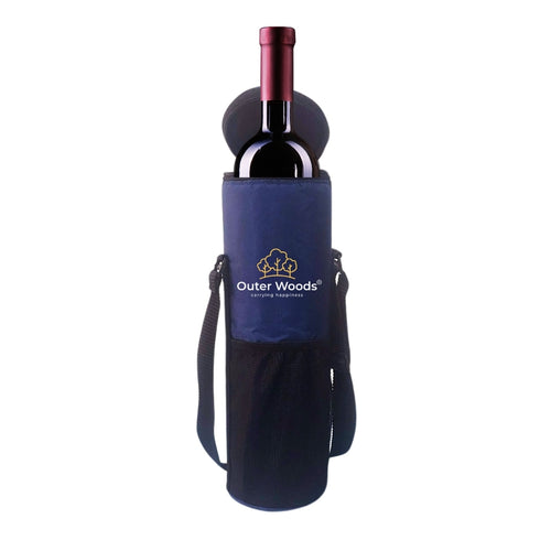 Outer Woods Insulated Cooler Bag for 1 Bottle with Adjustable Strap, Compact Wine Bottle Carrier for Travel & Outdoor, 6+ Hours Cooling, Beverage Cooler Bag