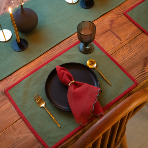 Holy Grail Homes Fairy Forest 100% Organic Cotton Table Linen Set of 6 Placemats, 6 Napkins, 1 Table Runner, Nature Inspired Yarn Dyed Chambray Fabric for Dining Room, Kitchen & Special Occasions