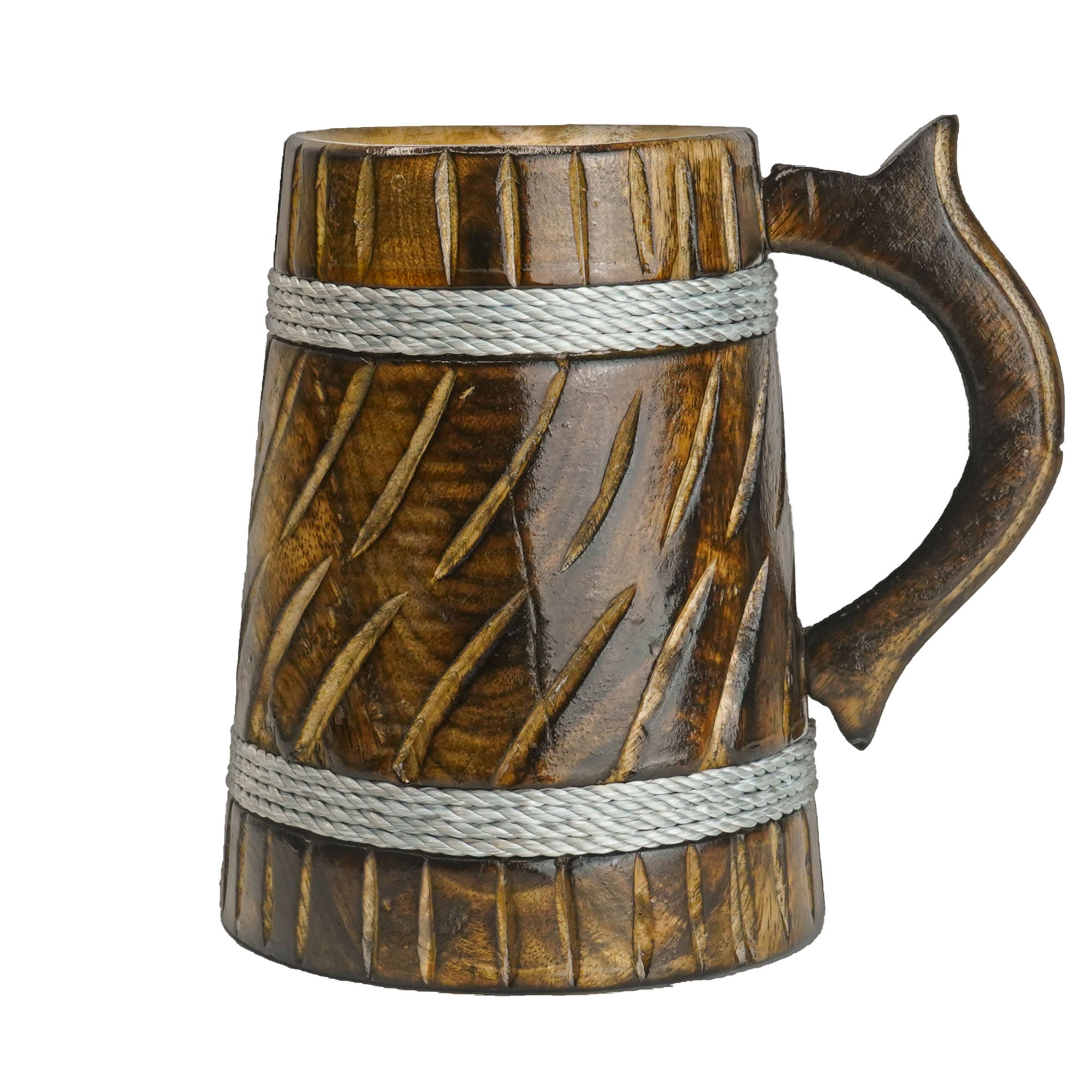 SuperGeneriX 350ml Handmade Wooden Beer Mug, Mango Wood with Sheesham Finish, Barrel Style, Lightweight & Durable, for C
