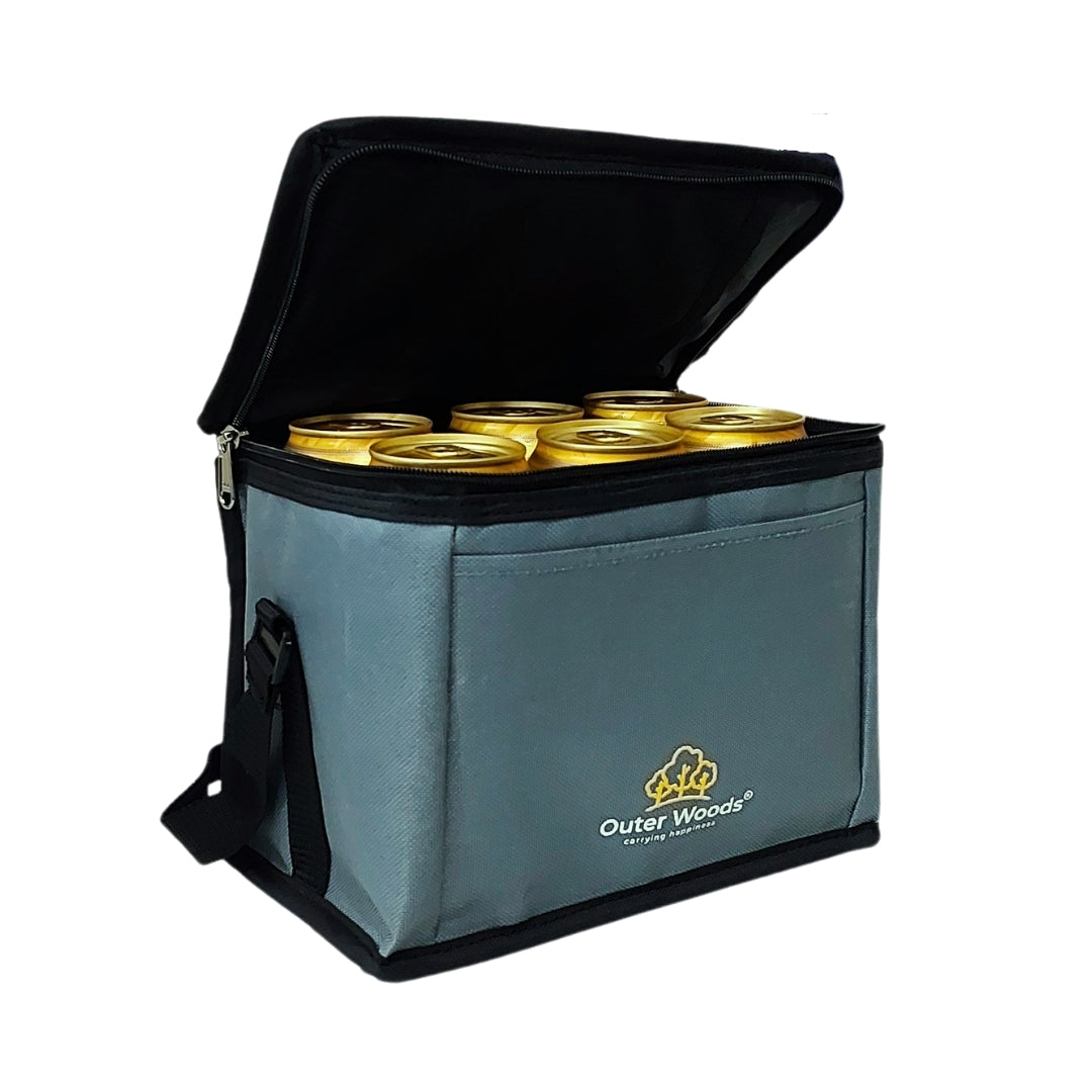 Outer Woods Insulated 6 Can Cooler Bag, Fits 6 x 500ml Beer Cans, Keep Cans Cool for up to 10 Hrs, with 2 Units of Ice Gel Packs