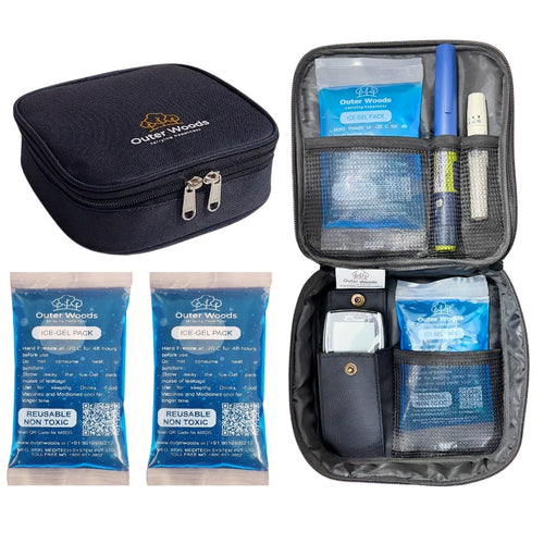 Outer Woods Nylon Insulin Cooling Travel Bag with Two Ice Gel Packs, Keeps Insulin Cool and Safe for 6 to 8 Hours, Insulin Cooler Travel Pouch
