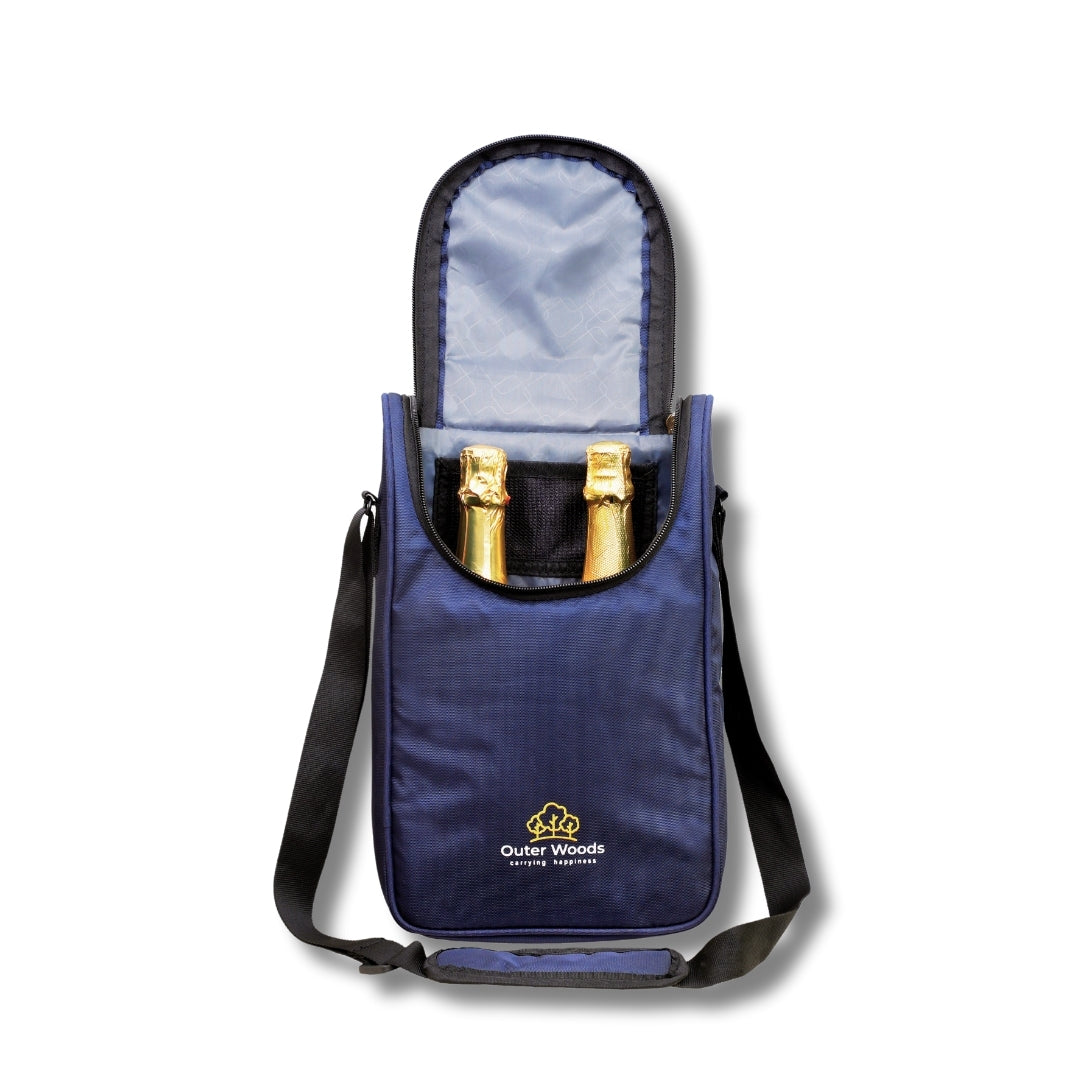 Outer Woods Nylon Insulated 2 Bottle Bag, 360° Insulation and Portable Padded Protection for Glass Bottles, Ideal for Carrying Wine, Beer, Whisky, Vodka, Soda, Juice, Milk and Water