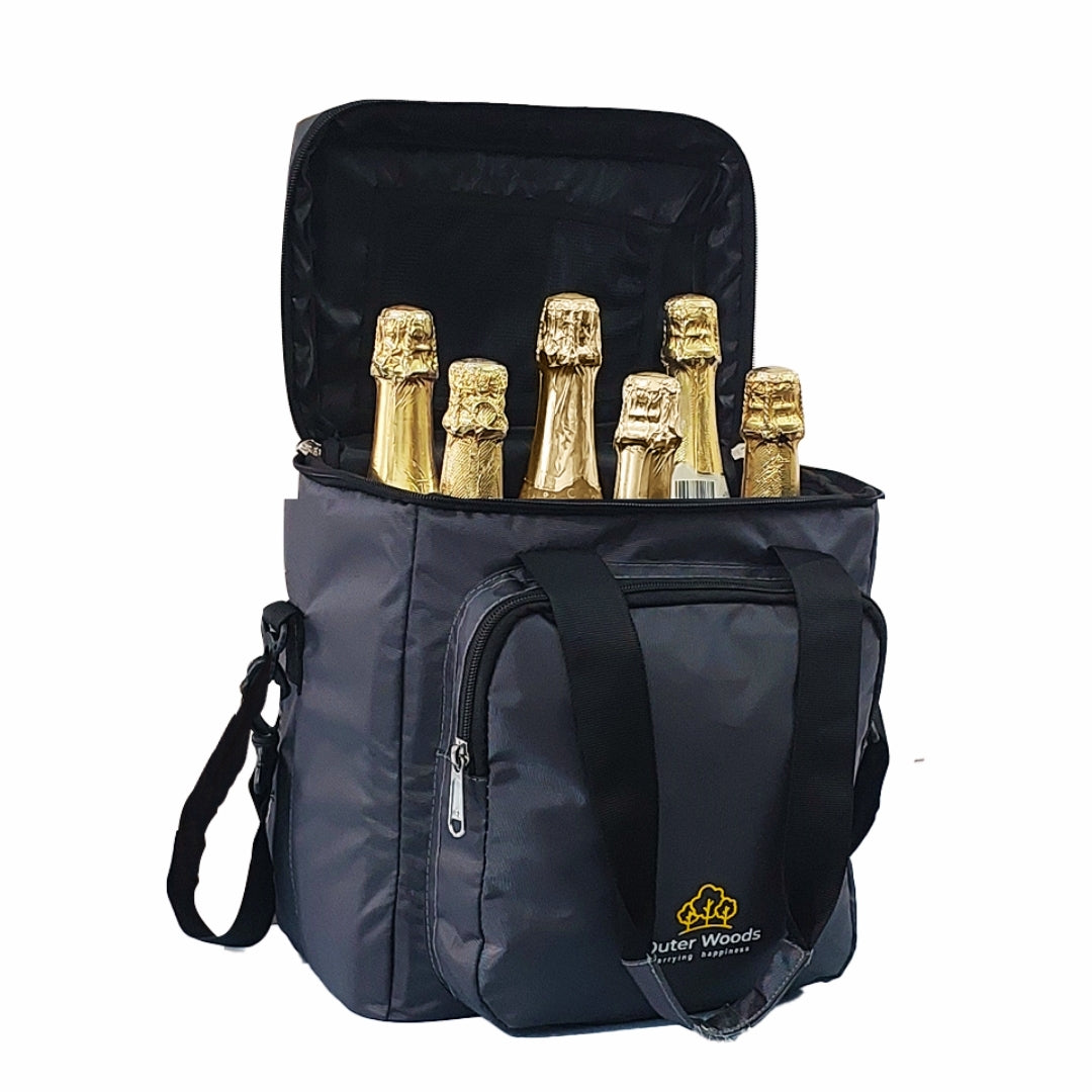 Outer Woods Insulated 6 Bottle Cooler Bag, with 6 Units of Ice Gel Packs, Wine Cooler Bag, Beer Cooler Bag, Insulated Bag, Fits 6 Full Size Bottles