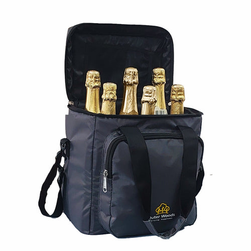 Outer Woods Insulated 6 Bottle Cooler Bag, with 6 Units of Ice Gel Packs, Wine Cooler Bag, Beer Cooler Bag, Insulated Bag, Fits 6 Full Size Bottles