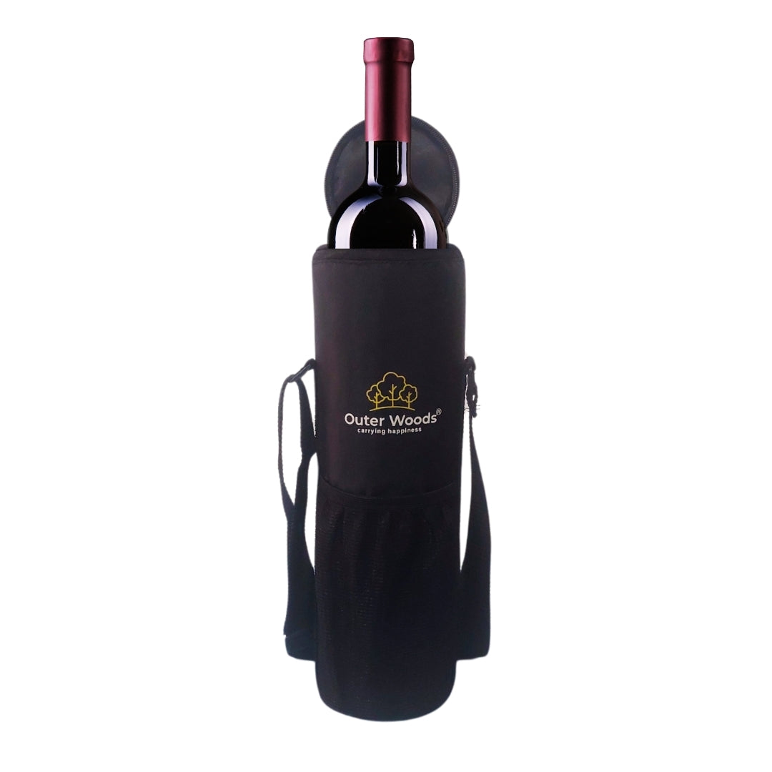 Outer Woods Insulated Cooler Bag for 1 Bottle with Adjustable Strap, Compact Wine Bottle Carrier for Travel & Outdoor, 6+ Hours Cooling, Beverage Cooler Bag