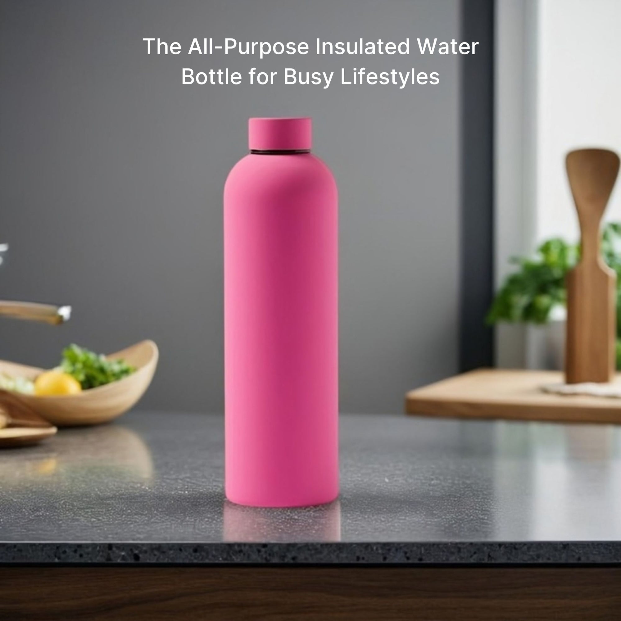 SuperGeneriX 17oz Matte Finish Stainless Steel Water Bottle | Vacuum Insulated Travel Bottle |12 hrs Hot & 18 hrs Cold| Smooth Rubber Finish Water Bottle (Black)