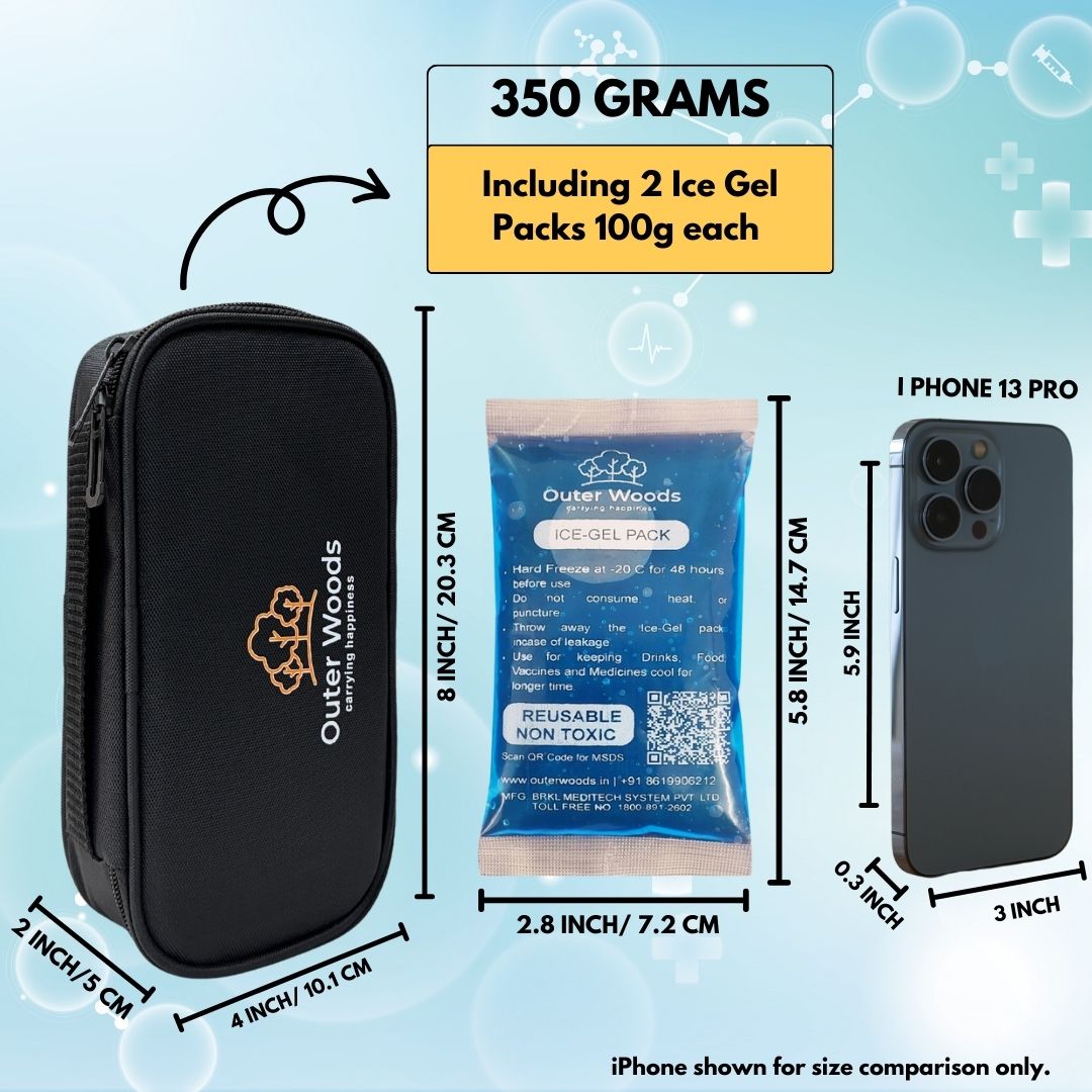 Outer Woods Insulin Cooling Travel Pouch with Two Ice Gel Packs, Cold Pack for Insulin, Insulin Carrier Bag, Keeps Insulin Safe and Cool for 6 to 8 Hours