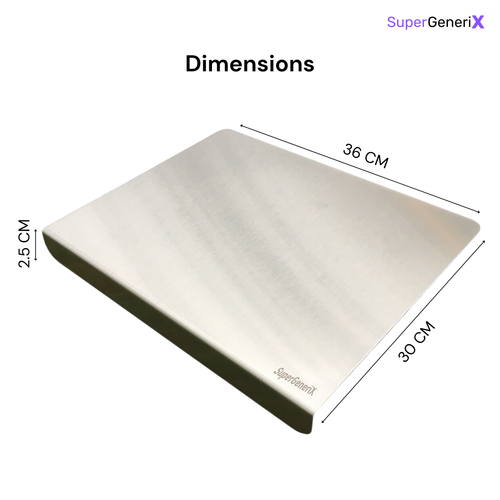 SuperGeneriX Premium 36x30 cms Stainless Steel Chopping Board with L-Shape Lip | Heavy Duty Countertop Cutting Board for Kitchen Use: Fruits, Vegetables & Meat | Rust-Resistant, Durable, Easy to Clean