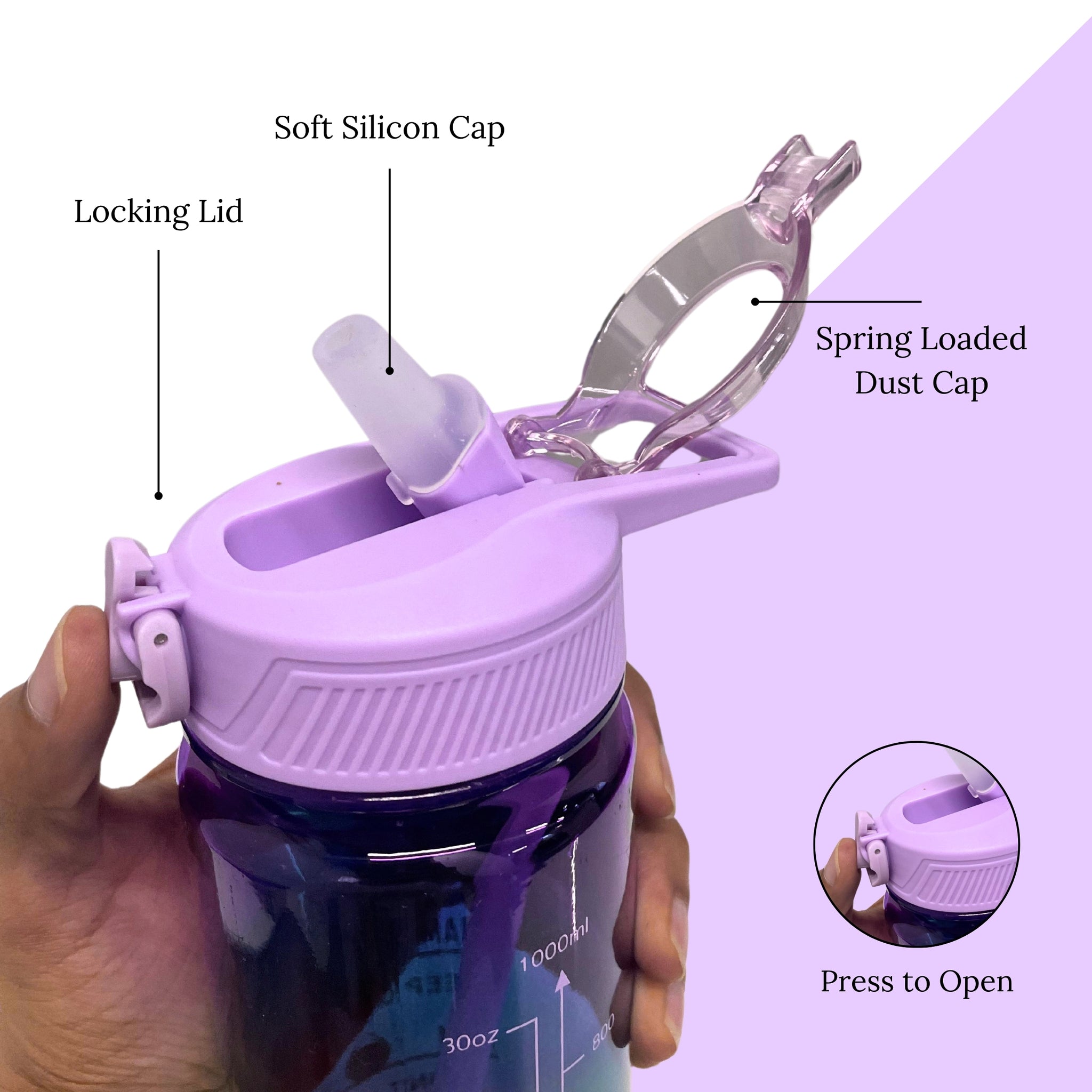 SuperGeneriX Motivational Water Bottle 1 Litre, Durable BPA-Free Leakproof Bottle with Time Marker for Office, Gym, Outd