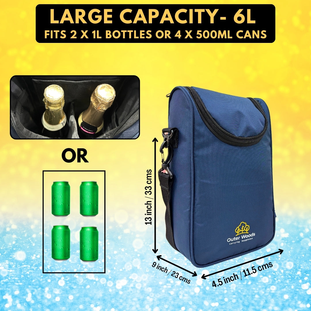 Outer Woods Nylon Insulated 2 Bottle Bag, 360° Insulation and Portable Padded Protection for Glass Bottles, Ideal for Carrying Wine, Beer, Whisky, Vodka, Soda, Juice, Milk and Water