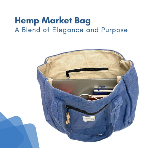 TruHemp Himalayan Hemp Tote Bag– Spacious Shopping Tote with Dual Zippered Compartments, Durable Market Bag with Cotton Lining, 10L Capacity