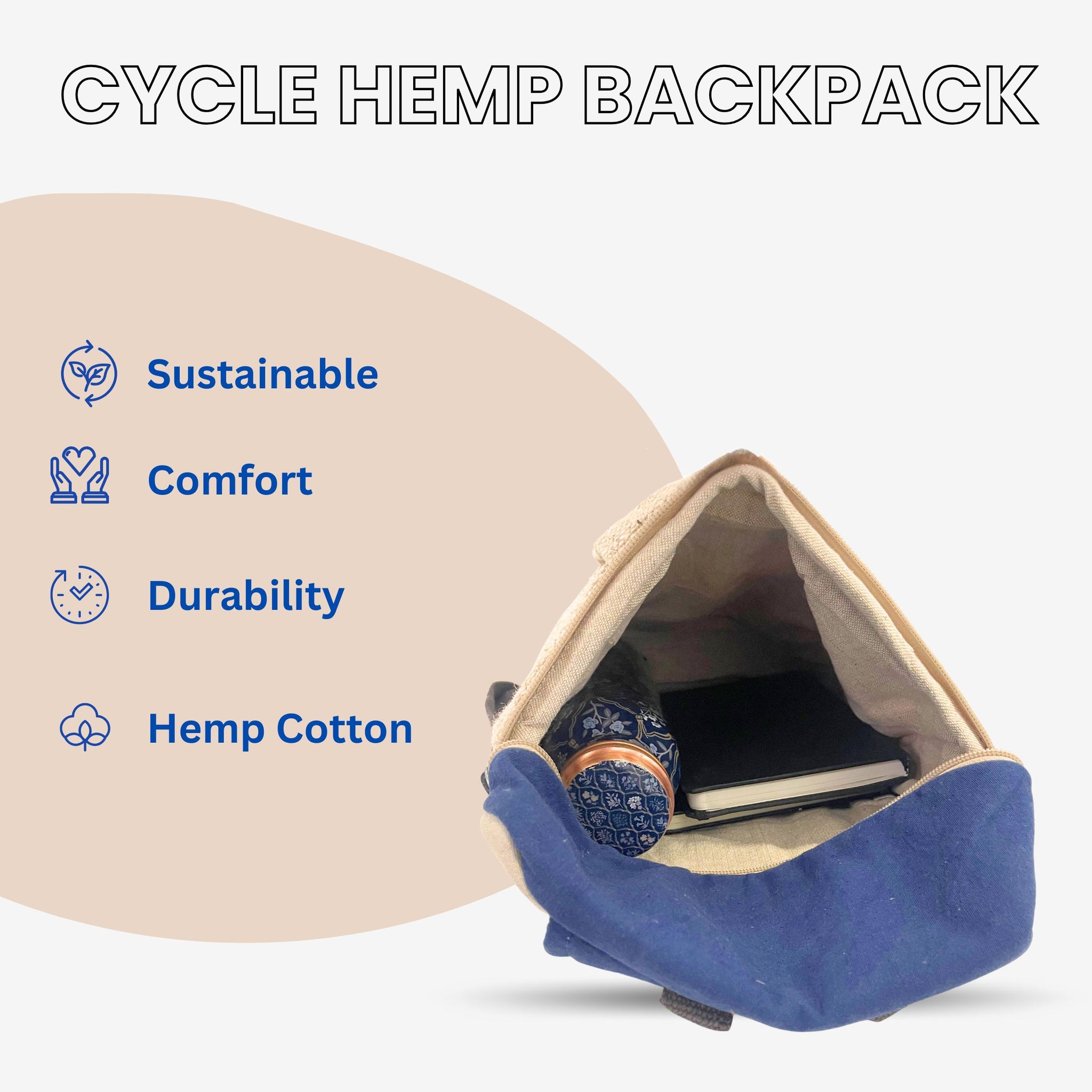 TruHemp Handcrafted Hemp Backpack– Spacious & Durable Backpack with Cotton Lining, Ideal for Everyday Use, Travel, and Work