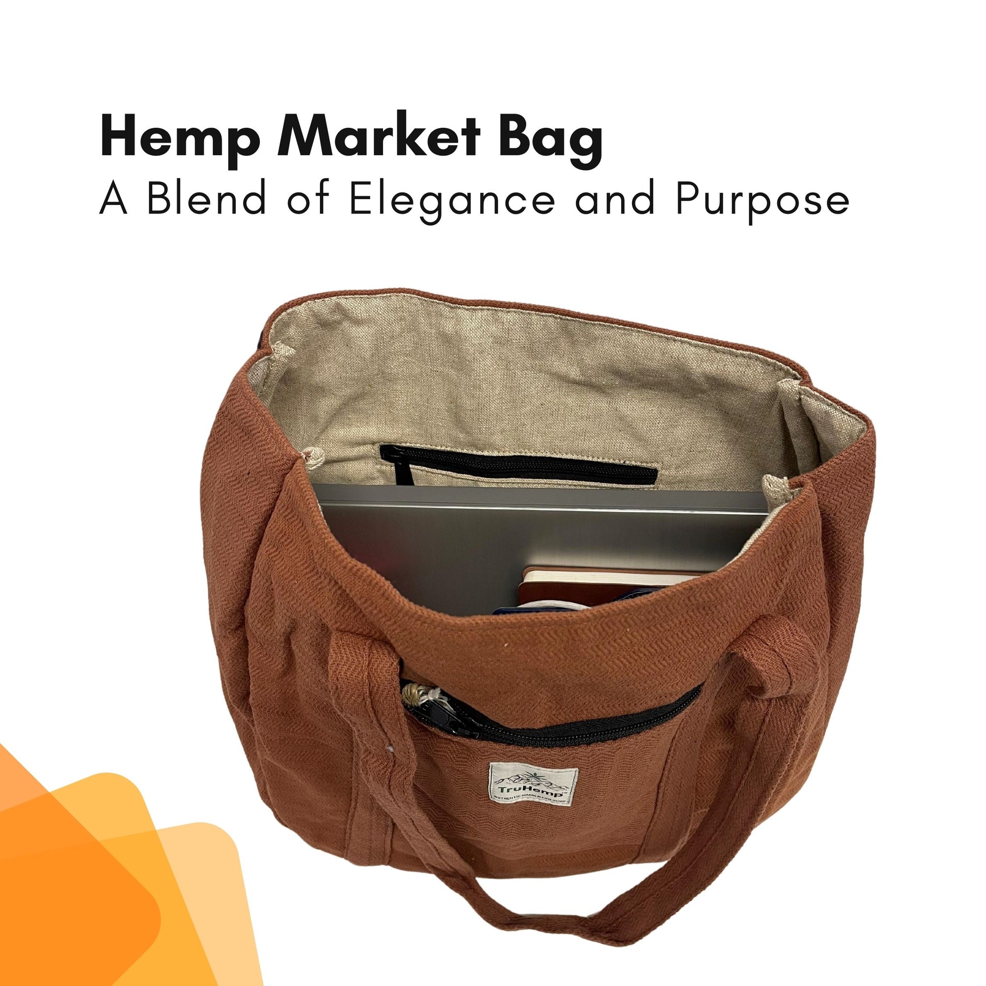 TruHemp Himalayan Hemp Tote Bag– Spacious Shopping Tote with Dual Zippered Compartments, Durable Market Bag with Cotton Lining, 10L Capacity