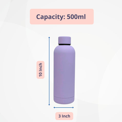 SuperGeneriX 17oz Matte Finish Stainless Steel Water Bottle | Vacuum Insulated Travel Bottle |12 hrs Hot & 18 hrs Cold| Smooth Rubber Finish Water Bottle (Black)