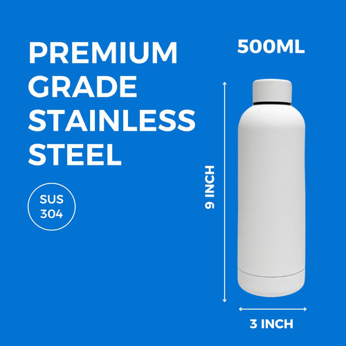SuperGeneriX 17oz Matte Finish Stainless Steel Water Bottle | Vacuum Insulated Travel Bottle |12 hrs Hot & 18 hrs Cold| Smooth Rubber Finish Water Bottle (Black)