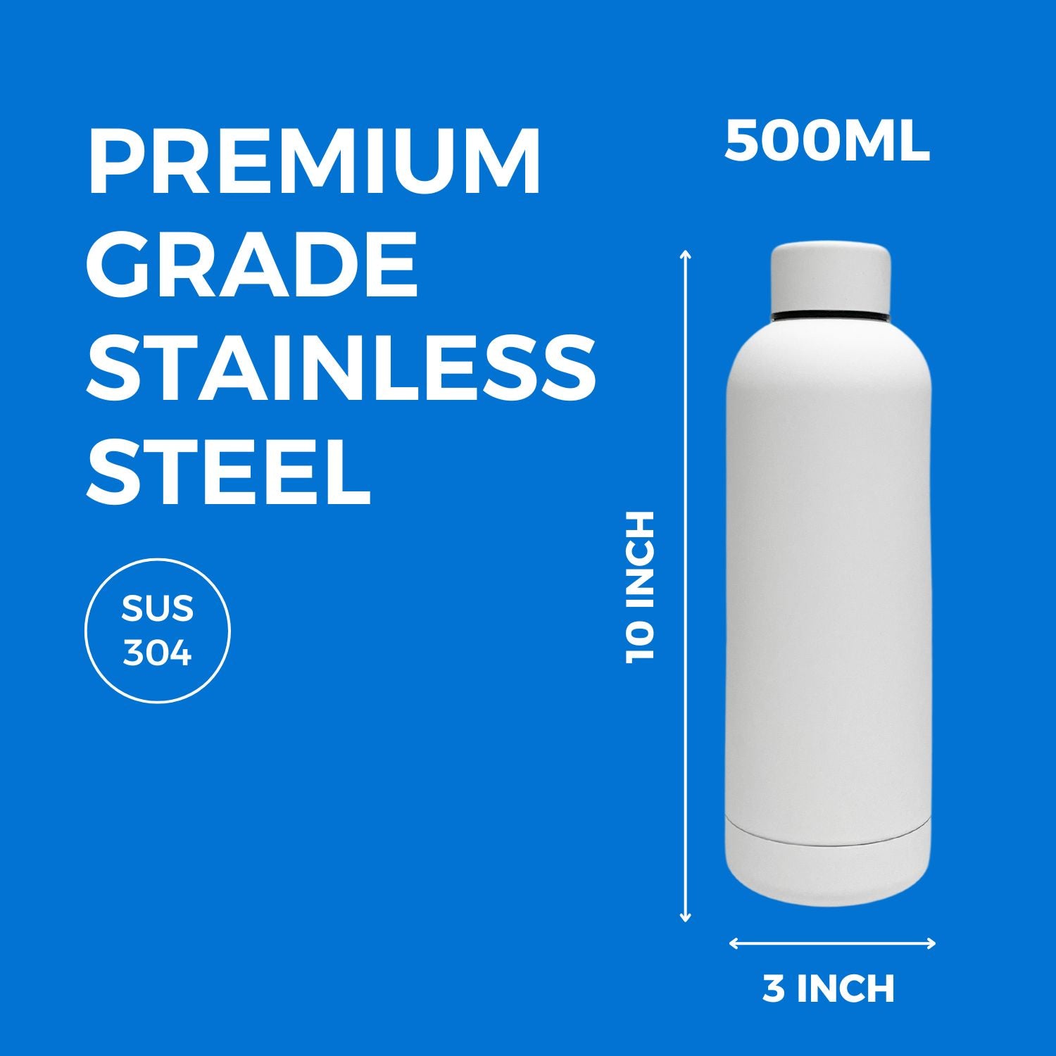 SuperGeneriX 17oz Matte Finish Stainless Steel Water Bottle | Vacuum Insulated Travel Bottle |12 hrs Hot & 18 hrs Cold| Smooth Rubber Finish Water Bottle (Black)