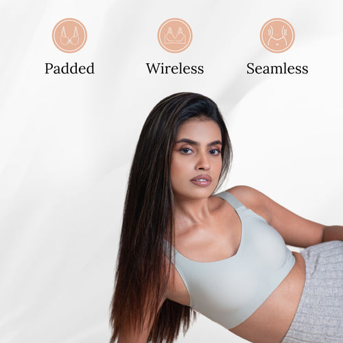 Seamless Padded Support Bra for Women Nylon & Spandex, Thick & Adjustable Straps, Back Hook Closure
