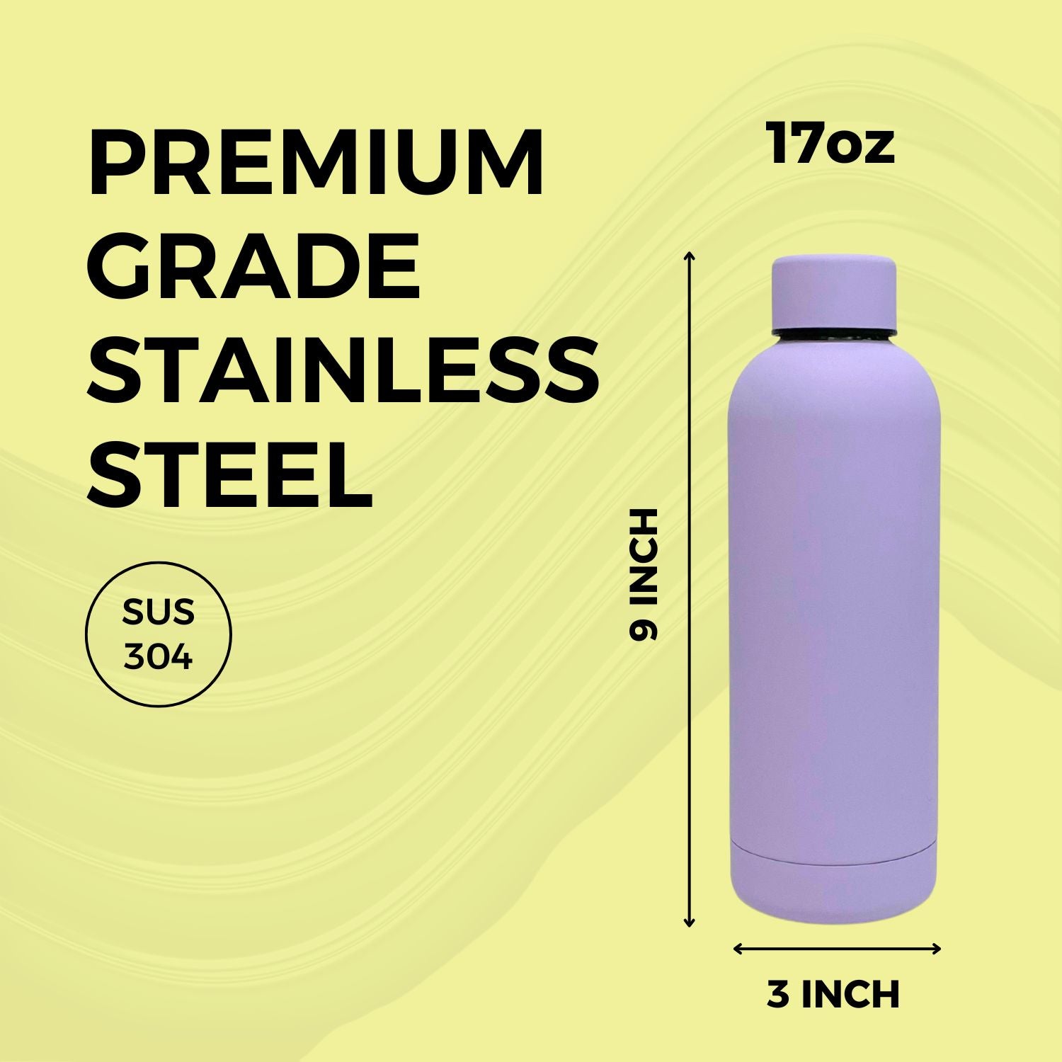 SuperGeneriX 17oz Matte Finish Stainless Steel Water Bottle | Vacuum Insulated Travel Bottle |12 hrs Hot & 18 hrs Cold| Smooth Rubber Finish Water Bottle (Black)