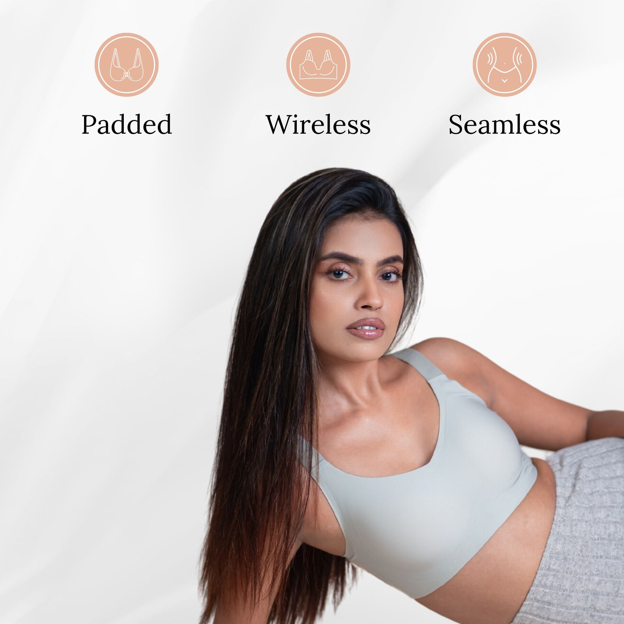 Seamless Padded Support Bra for Women Nylon & Spandex, Thick & Adjustable Straps, Back Hook Closure