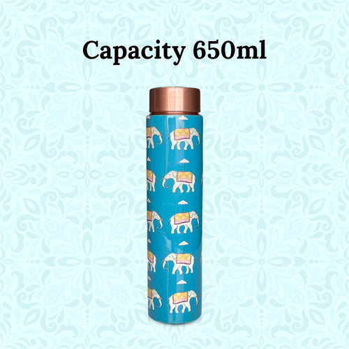 SuperGeneriX Copper Water Bottle (650ml), Leakproof, Pure Copper Water Bottle, Tamba Bottles, Authentic, Durable Bottle for Everyday Use (Elephant Print)