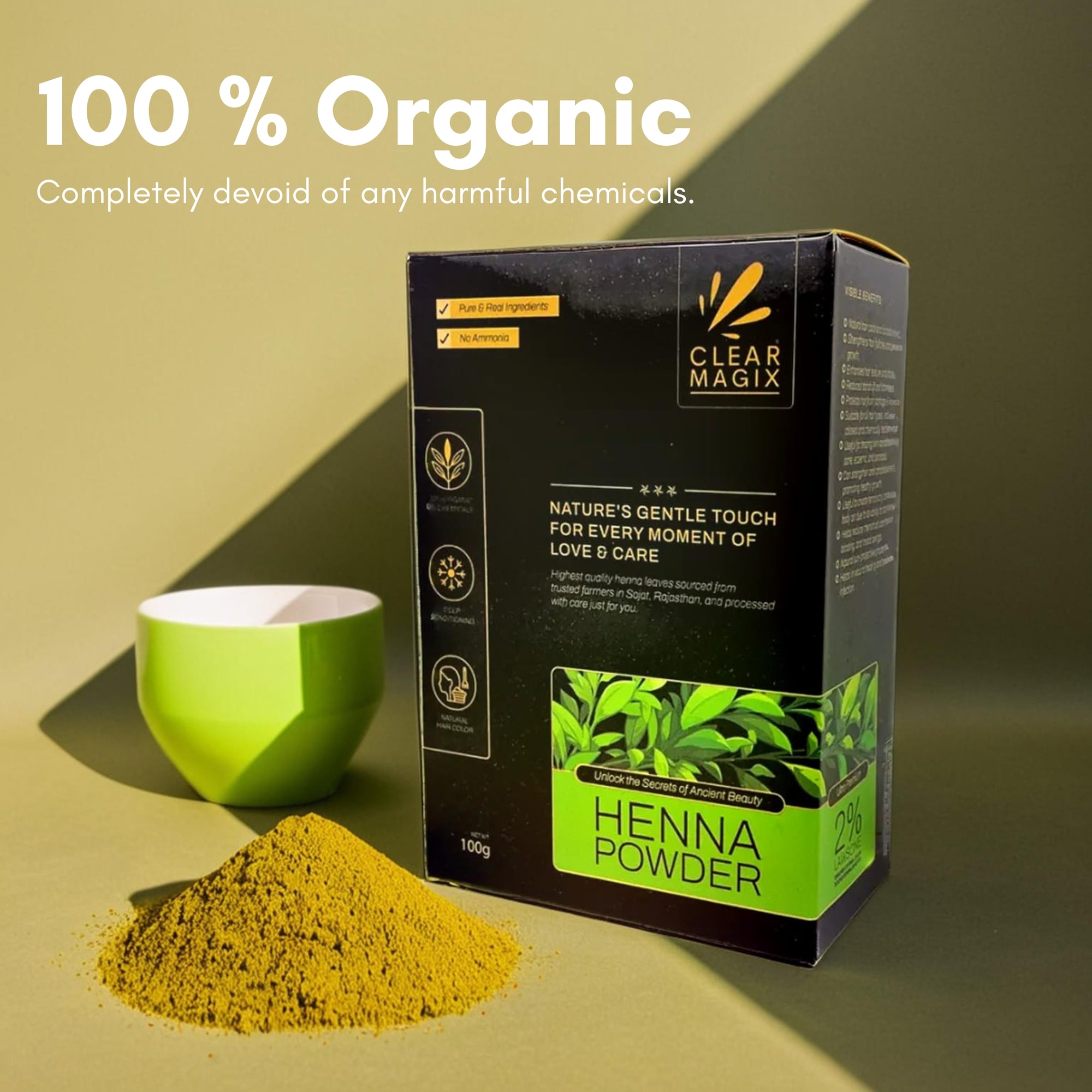 CLEAR MAGIX Premium Henna Powder for Hair Color and Care, Natural Hair Dye, Cassia Herbal Powder for Gray Coverage, Cond