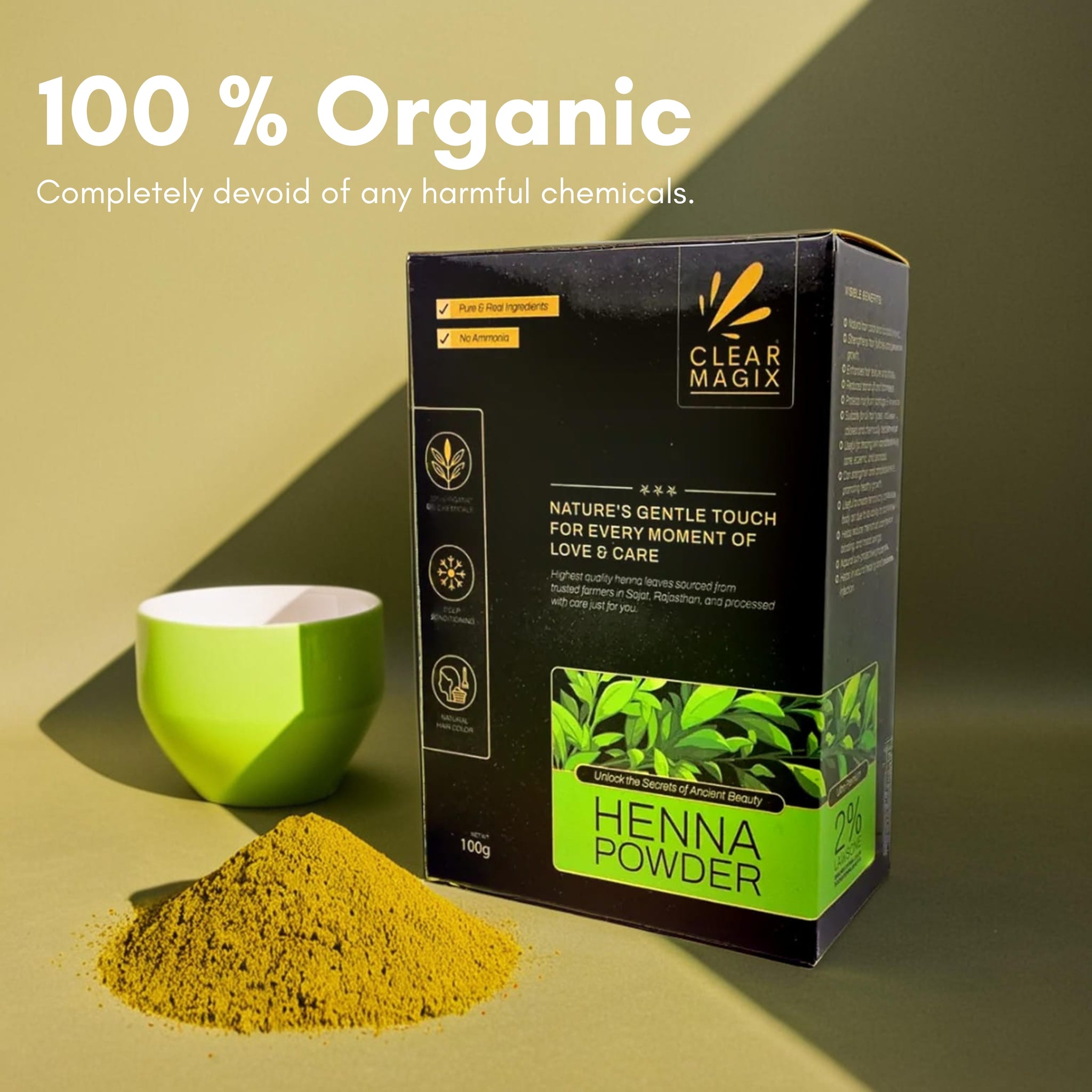CLEAR MAGIX Premium Henna Powder for Hair Color and Care, Natural Hair Dye, Cassia Herbal Powder for Gray Coverage, Cond