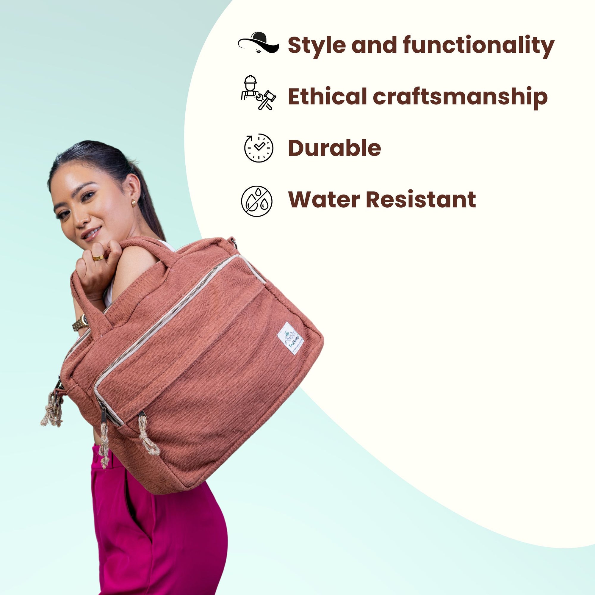 TruHemp Handmade Hemp Side Bag with Cotton Blend– Durable and Stylish Crossbody Messenger Bag with Adjustable Strap