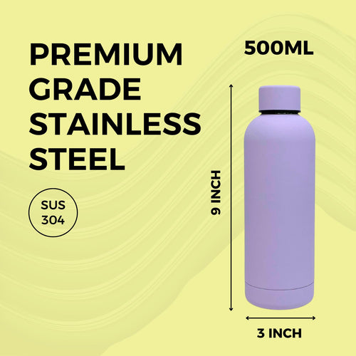 SuperGeneriX 17oz Matte Finish Stainless Steel Water Bottle | Vacuum Insulated Travel Bottle |12 hrs Hot & 18 hrs Cold| Smooth Rubber Finish Water Bottle (Black)