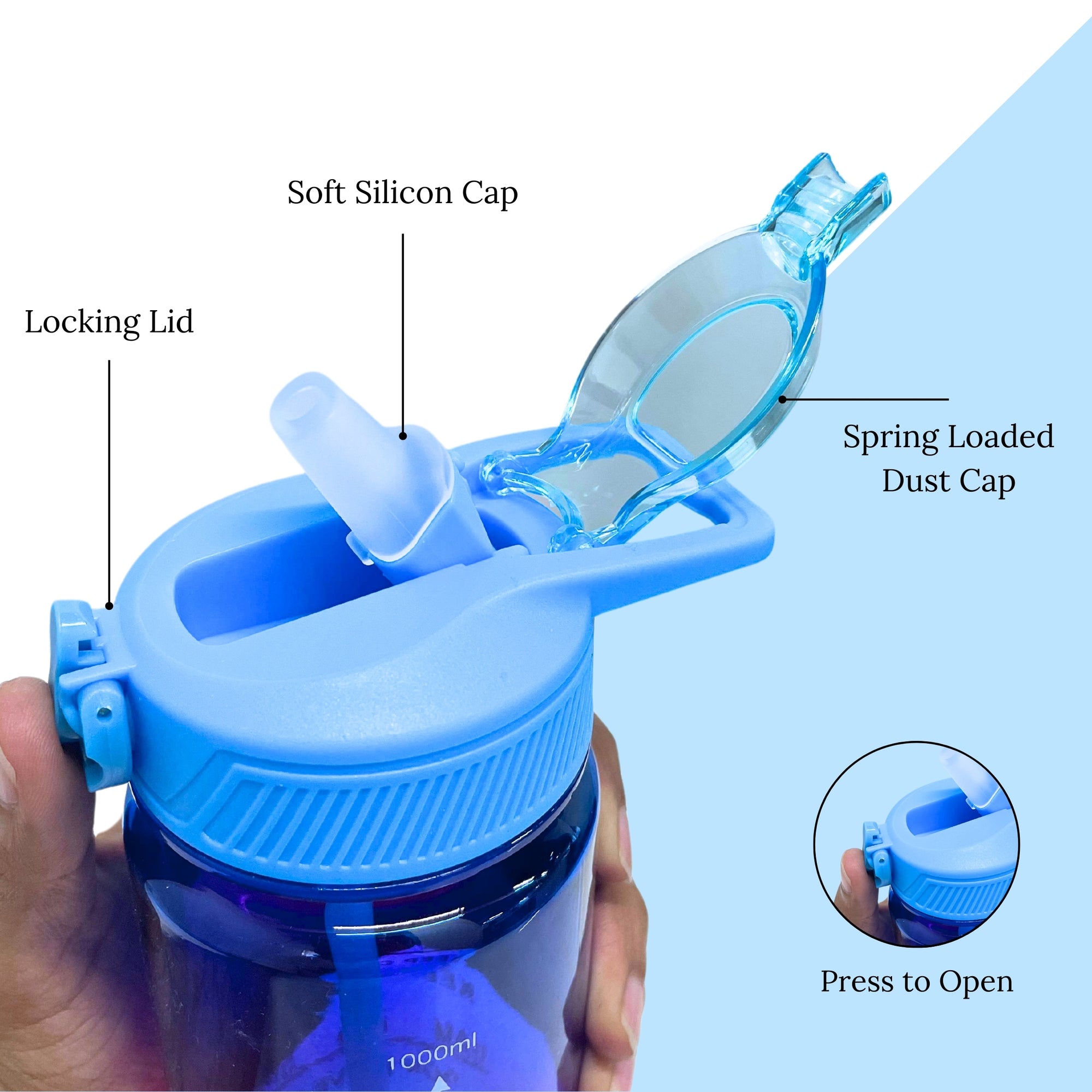 SuperGeneriX Motivational Water Bottle 1 Litre, Durable BPA-Free Leakproof Bottle with Time Marker for Office, Gym, Outd