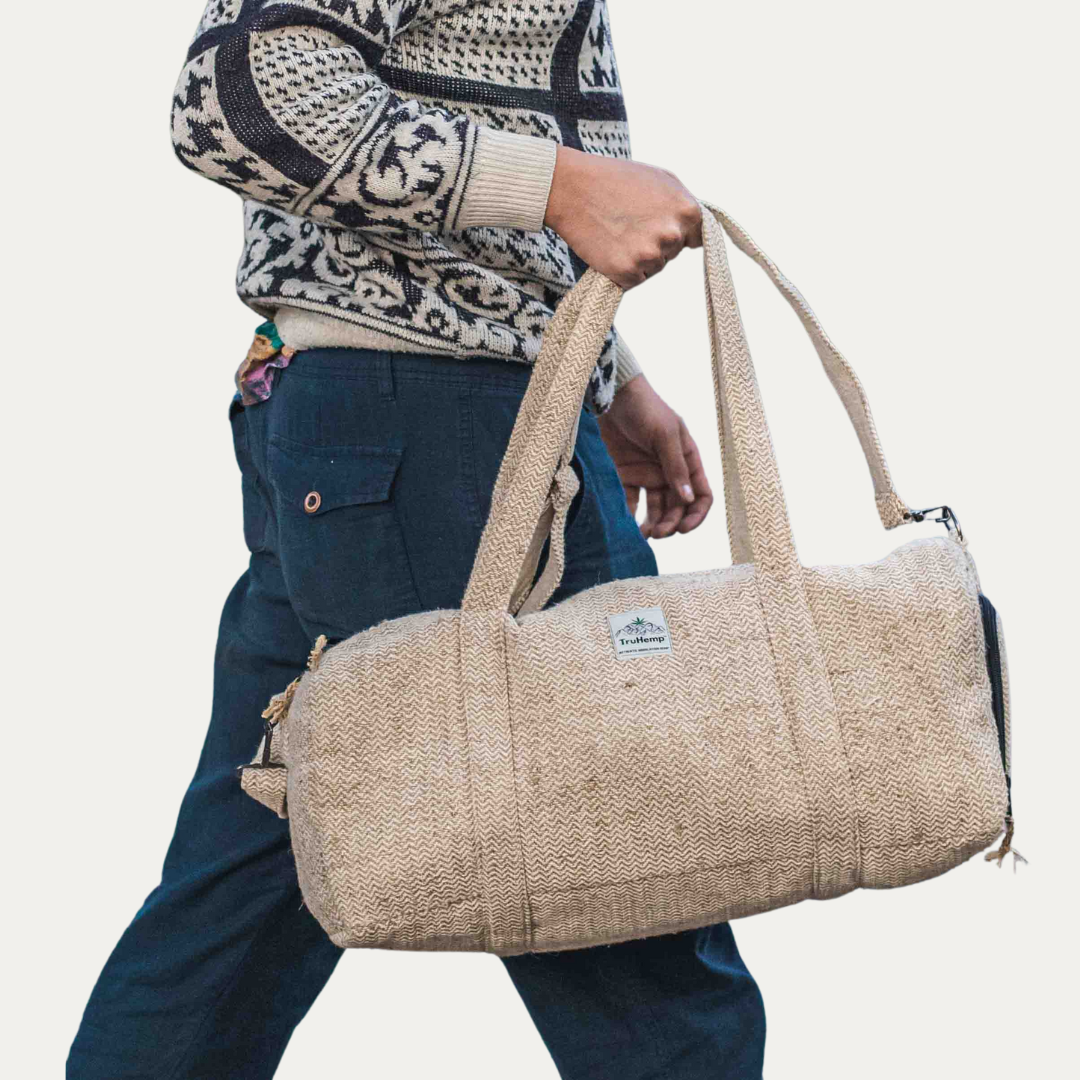 TruHemp Hemp Duffle Bag– Natural Travel Gym Bag with Shoe Compartment, Durable 30L Capacity with Dual YKK Zippered Sections