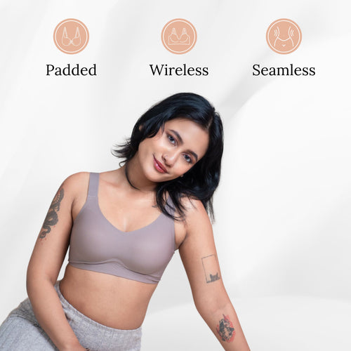 Seamless Padded Support Bra for Women Nylon & Spandex, Thick & Adjustable Straps, Back Hook Closure