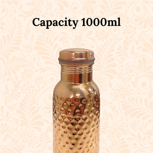 SuperGeneriX Copper Water Bottle (1 Litre), Leakproof, Pure Copper Water Bottle, Tamba Bottles, Authentic, Durable Bottle for Everyday Use (Hammered Copper)